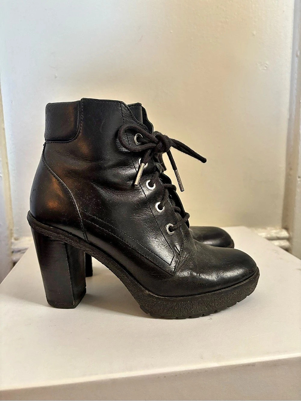 Michael Kors Black Kim Lace-Up Heeled Ankle Boots